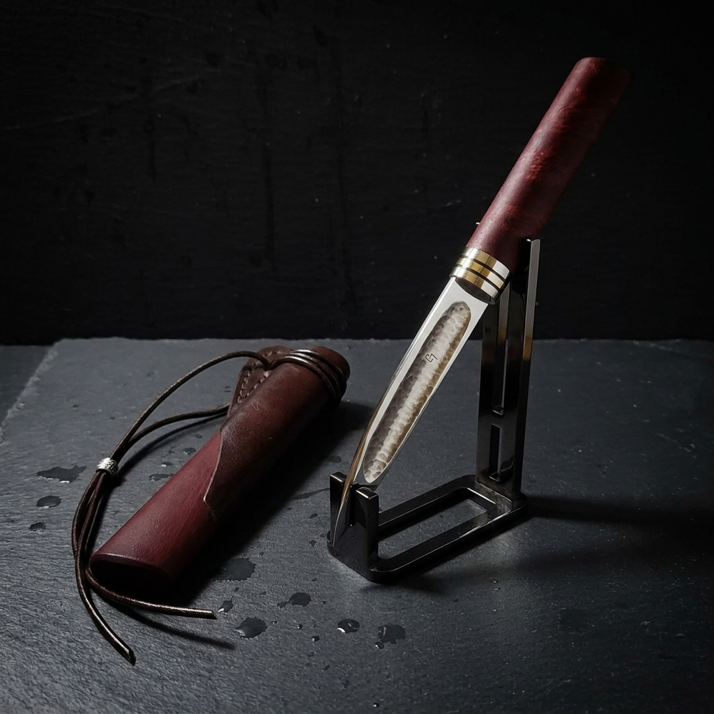 Techno-Yakut knife with leather sheath